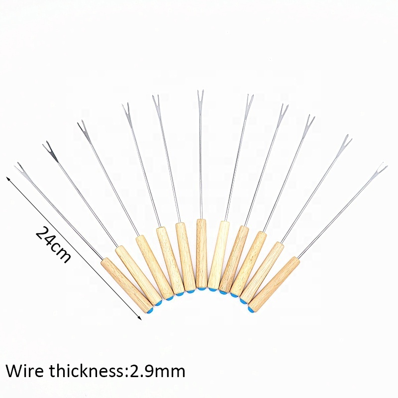 stainless steel cheese fondue forks color coding with wood handle for chocolate fountain roast marshmallows