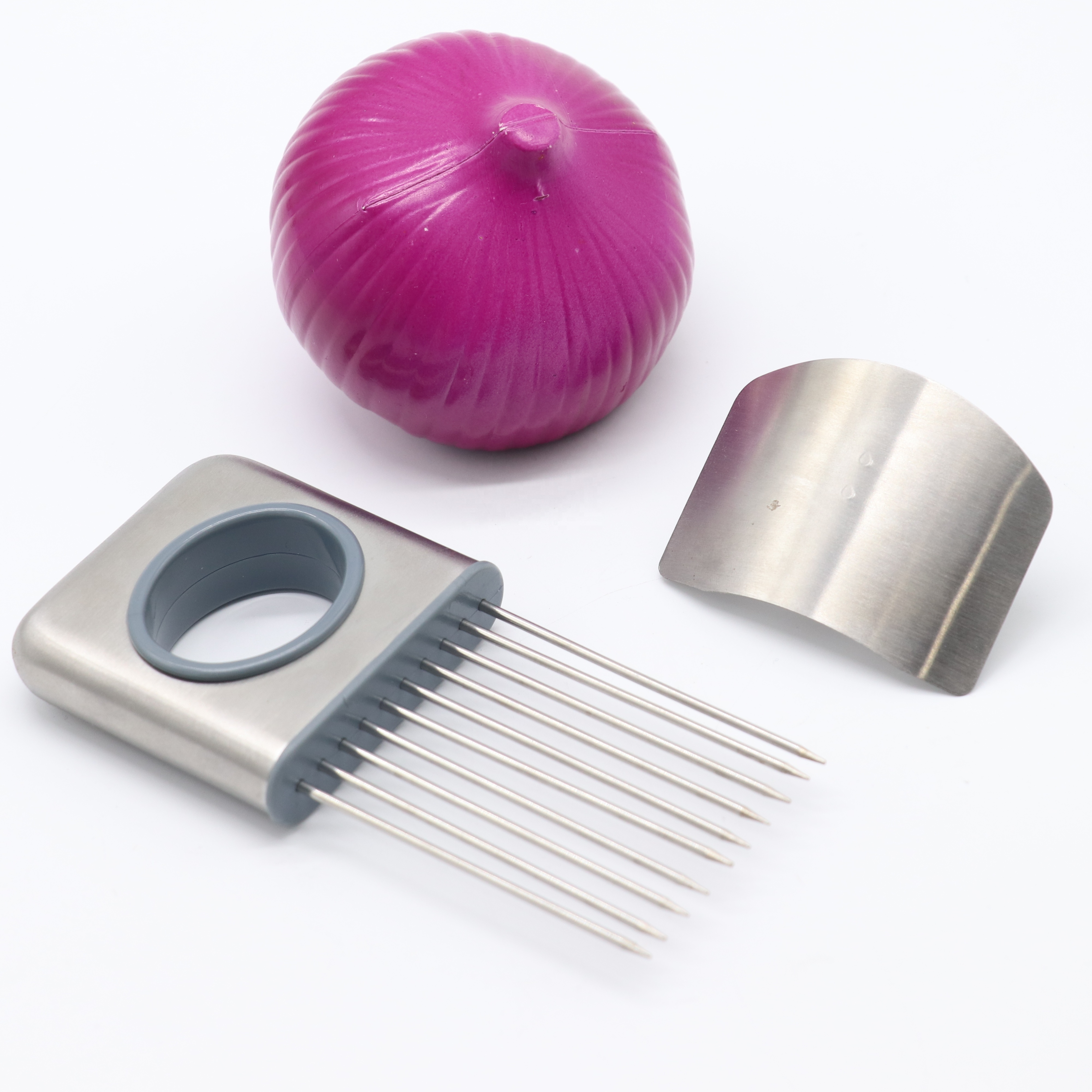 Stainless steel onion vegetable potato cutter slicer holder chopper slicing gadget kitchen tool with finger guard