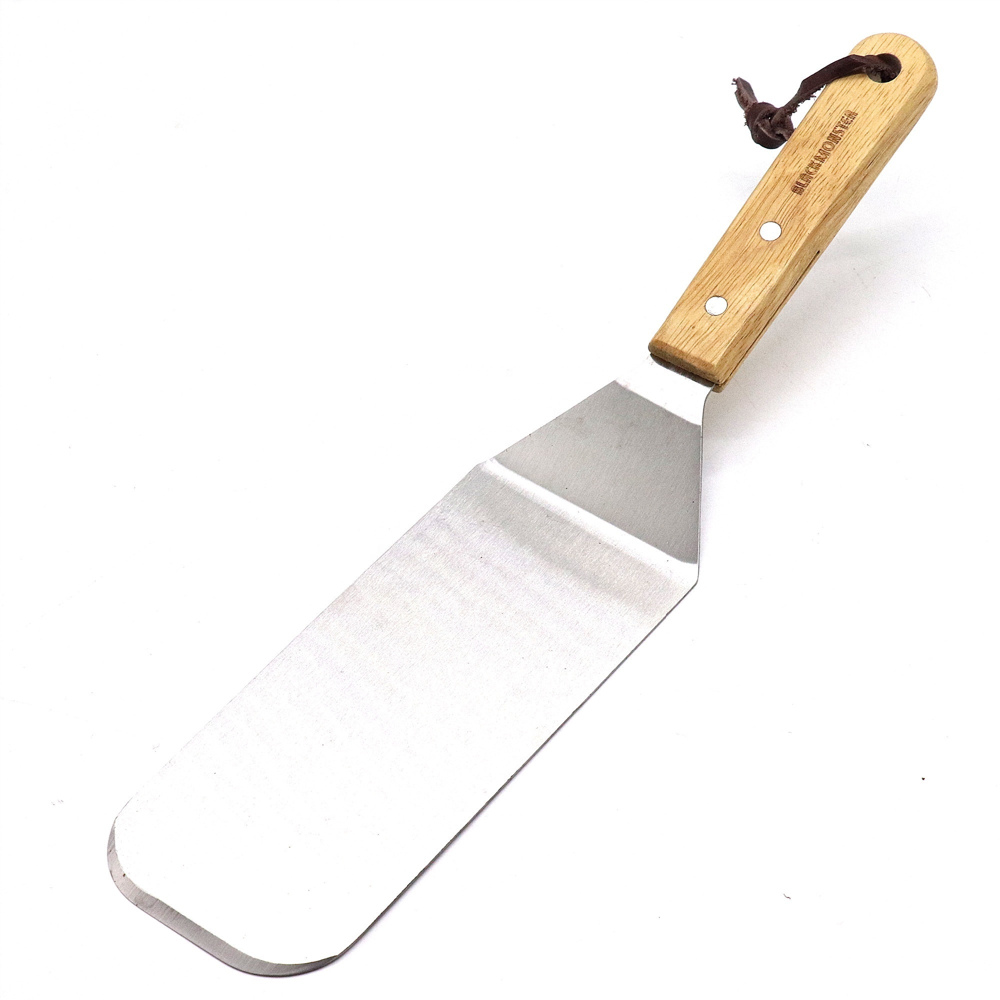 Heavy duty stainless steel grill hamburger spatula turner with wood handle for cast iron skillet griddle scraper