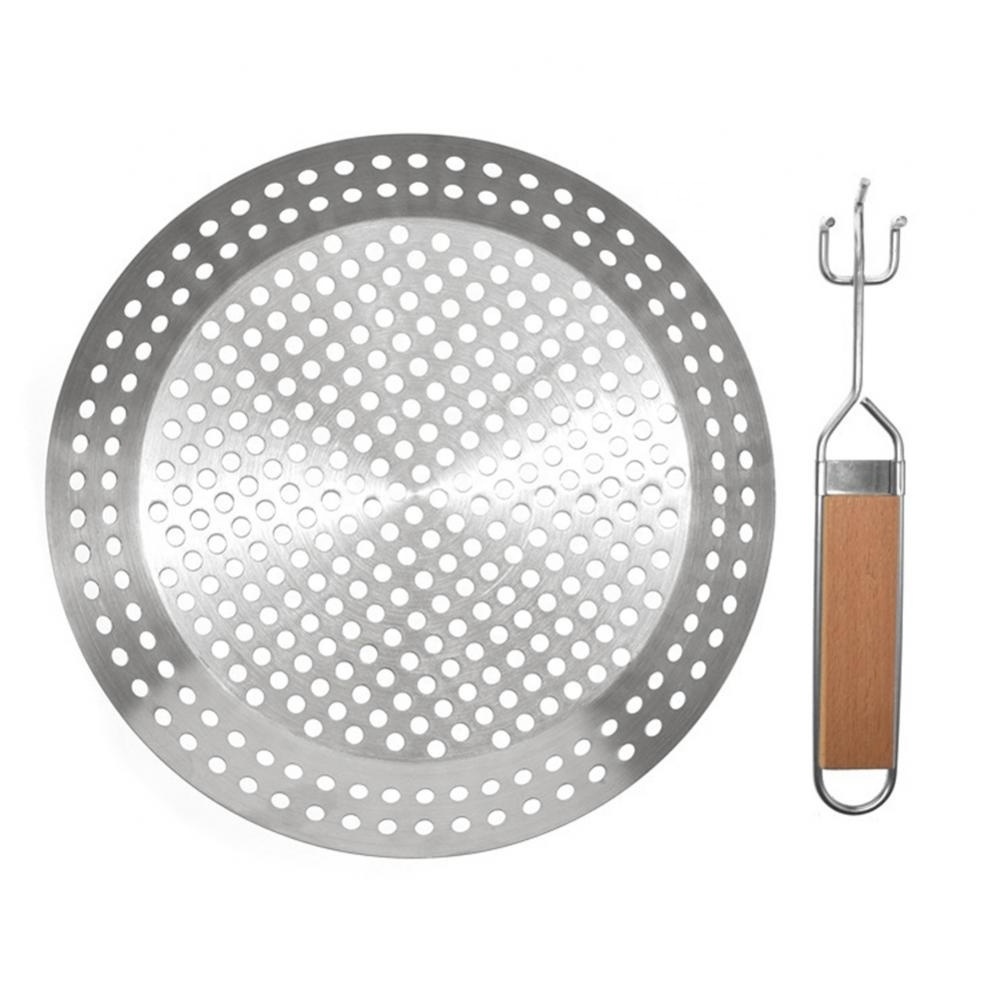 Stainless Steel Grill Skillet with Copper Non-Stick Coating Easily Cleaned and Heat Resistant Removable Wooden Handle