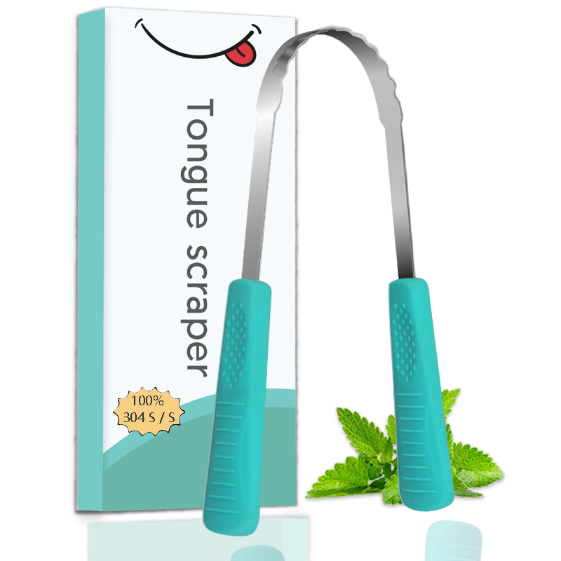 Factory Tongue Cleaner Scraper 304 Stainless Steel and Eco Friendly Silicone Handle Tongue Cleaning Tool