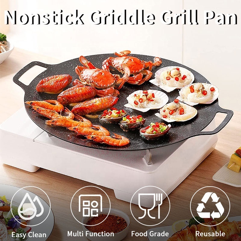 Multipurpose Outdoor Food BBQ Round Non Stick Griddle Grill Pan Camping Grill Pan