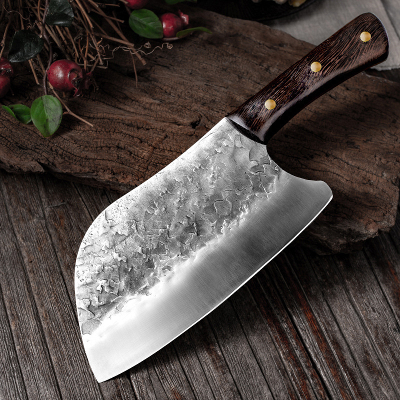 Traditional Handmade Forged Kitchen Knife Hammer Stainless Steel Chef's Chopper Cooking Knives Wooden H Meat Slicer Butcher