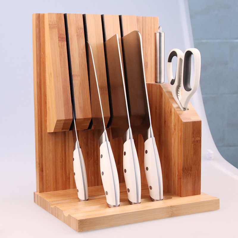 White stainless steel 5pcs sharp  cooking carving kitchen knife set with transparent acrylic stand with block