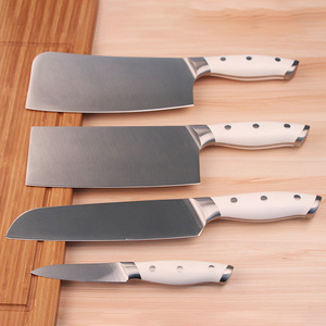 White stainless steel 5pcs sharp  cooking carving kitchen knife set with transparent acrylic stand with block