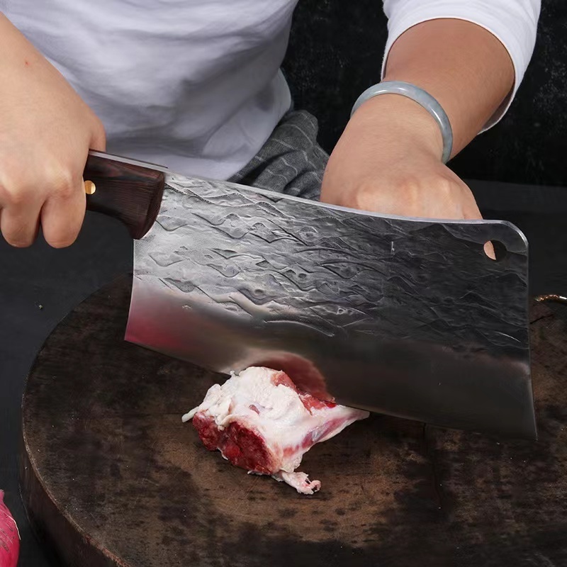 Professional  stainless steel big meat chopper knife hot sell full tang heavy thick blade with wooden handle