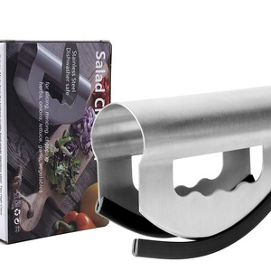 Stainless Steel pesto Cutter Mezzaluna Cutter herb chopper with double blade cutter and color box