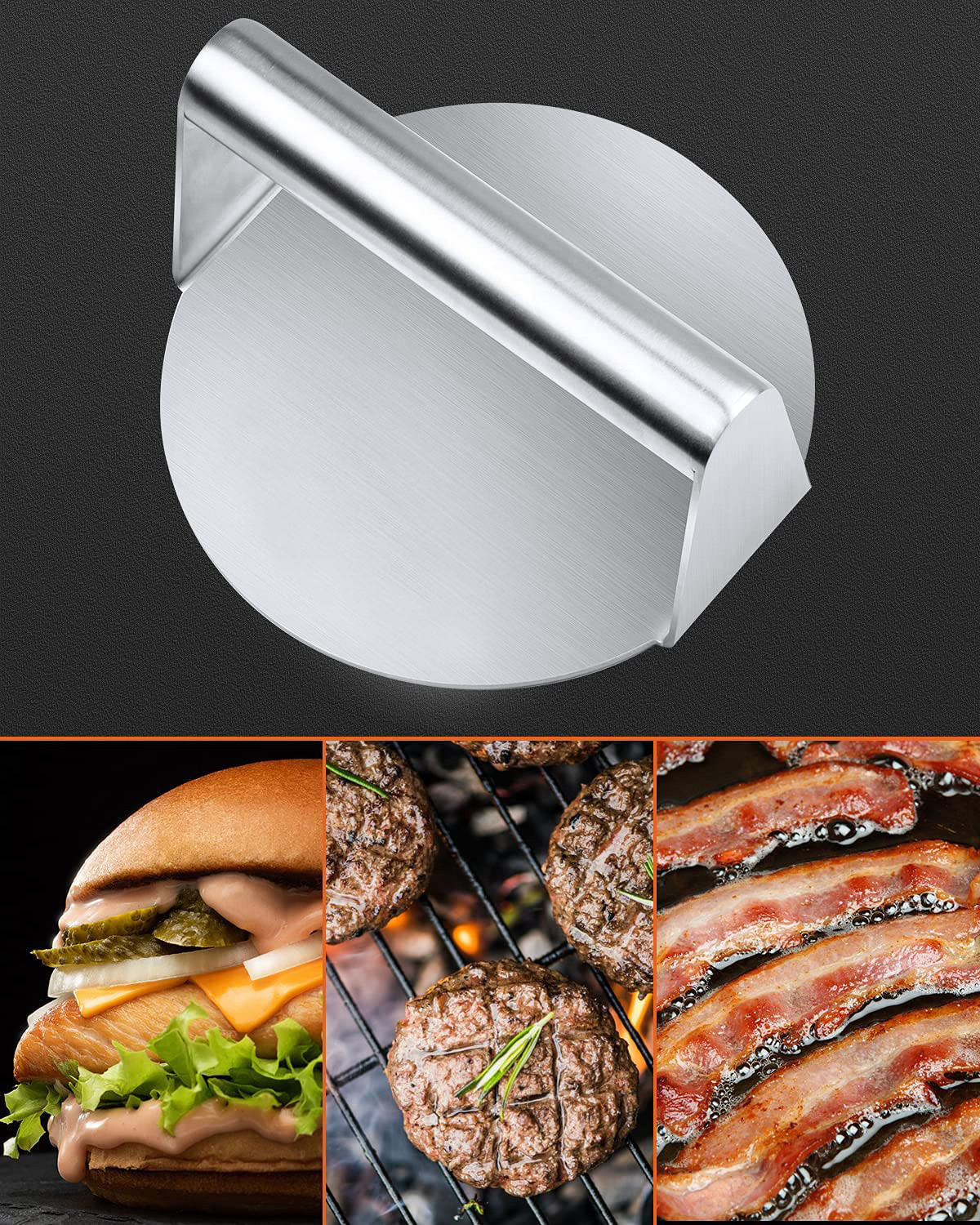 5.5 Inch Round Stainless Steel Burger Press Smash Burger Press Hamburger Patty Maker and Squeeze Grease Easy to Clean