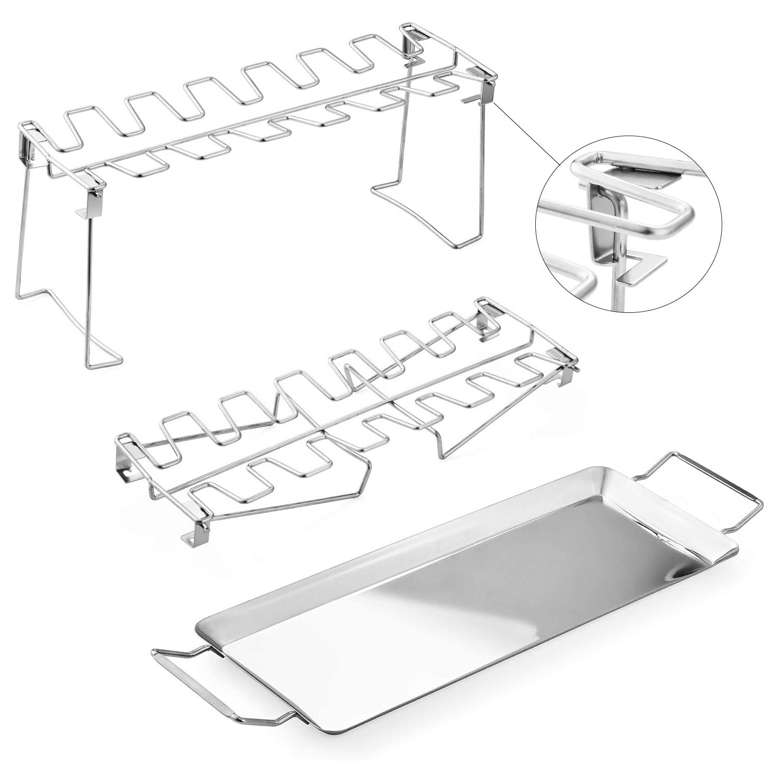 Premium Stainless Steel 14 Slots Chicken Wing Leg Drumstick Rack Holder with Drip Tray BBQ Barbecue Grill Accessories Tools set