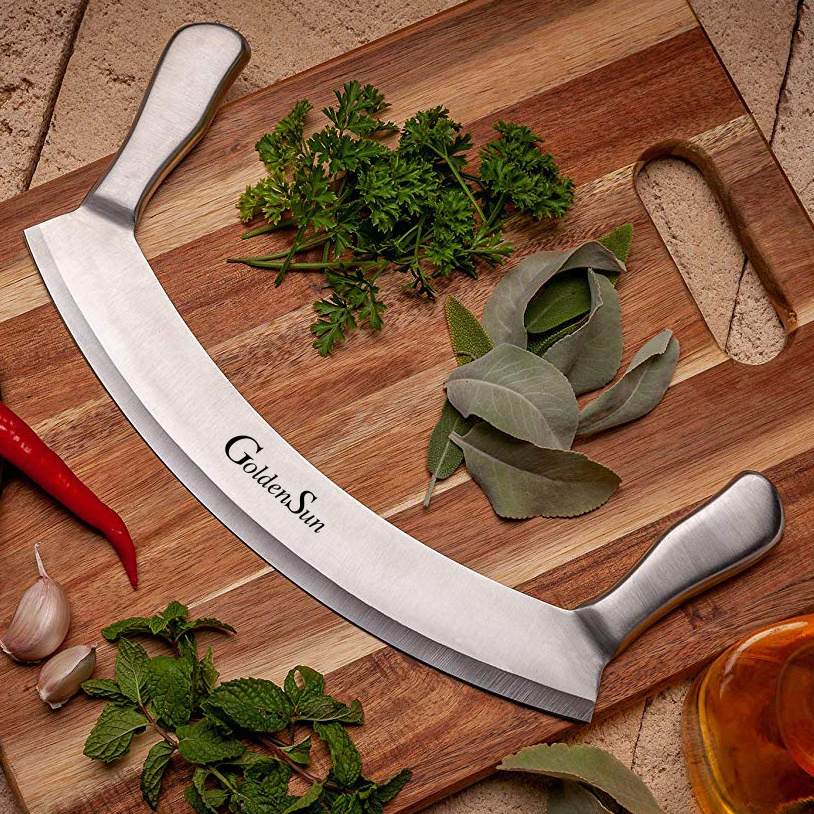 12 Inch Stainless Steel Double Handle Salad Chopper Knife With Protective Cover