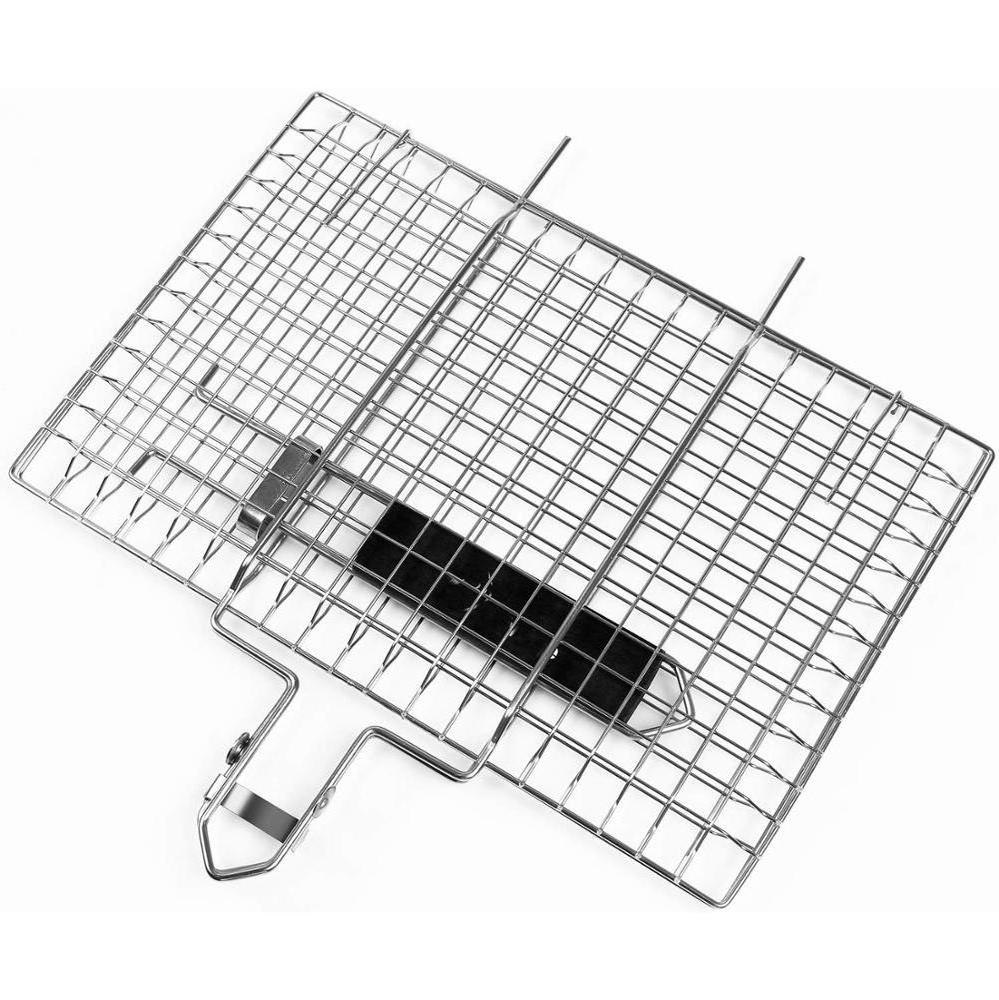 Portable 430 Stainless Steel Vegetable BBQ Grilling Basket Barbecue Accessories Tools Set with Removable Wood Handle