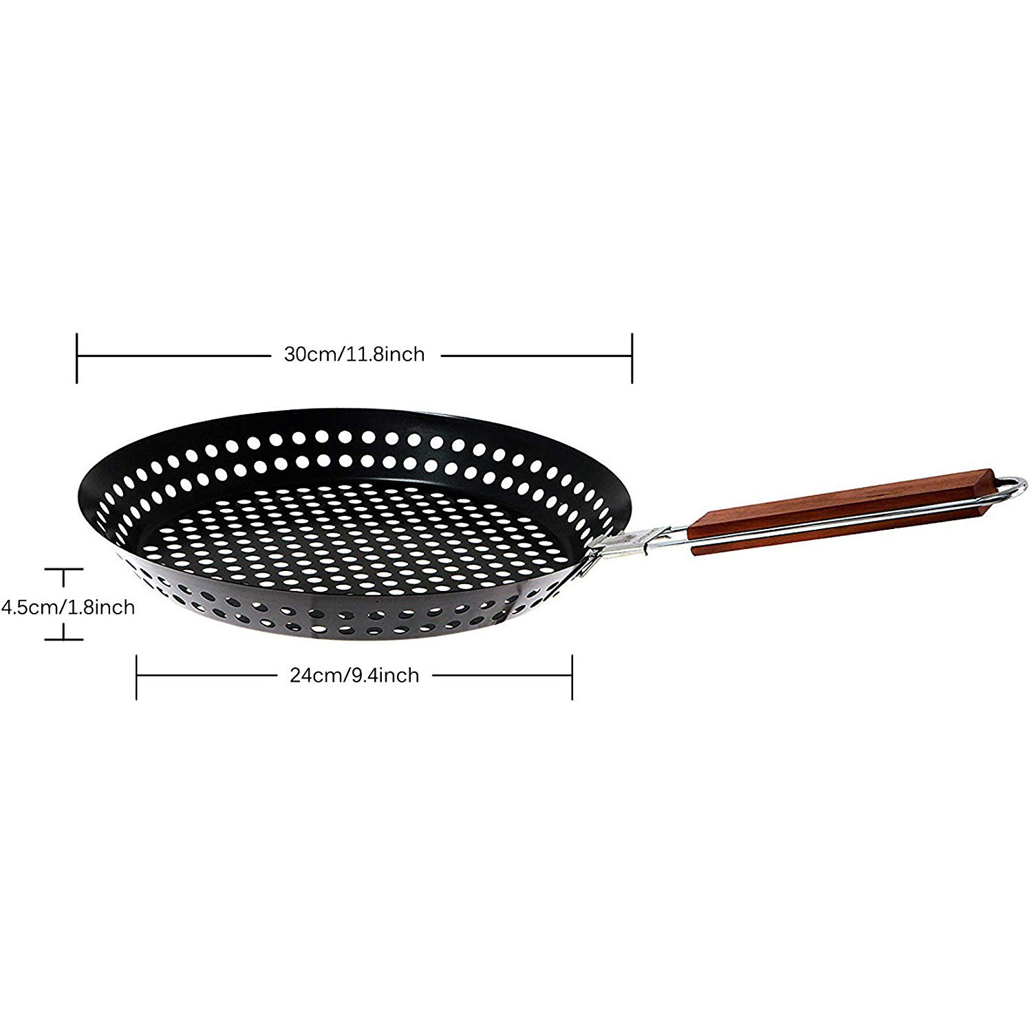 Non Stick Coating Grill Skillet Grill Topper with Removable Wooden Handle