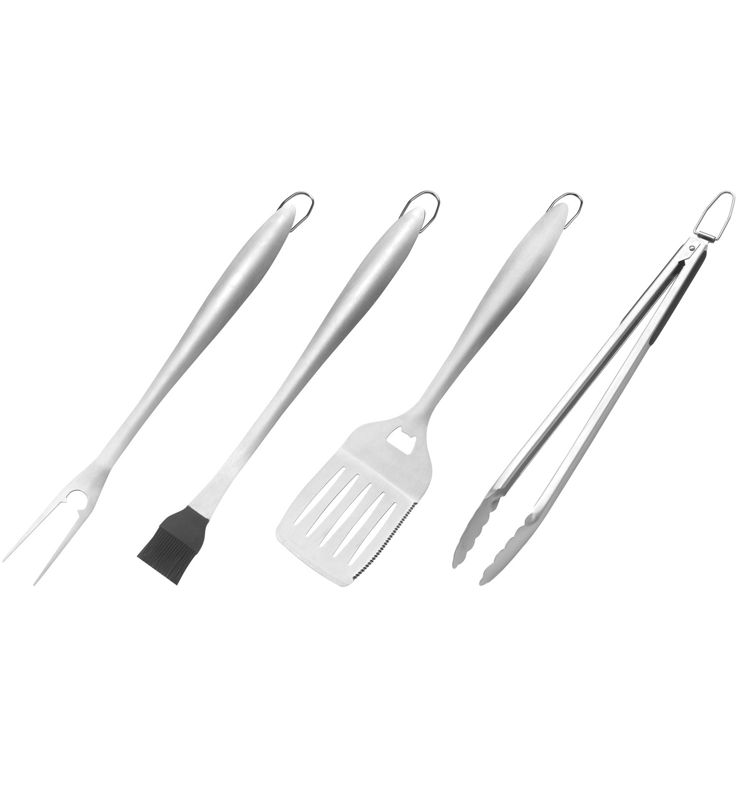 18 Inch Heavy Duty BBQ Grilling Tools Set Extra Thick Stainless Steel Spatula, Fork, Basting Brush & Tongs For Portable Camping