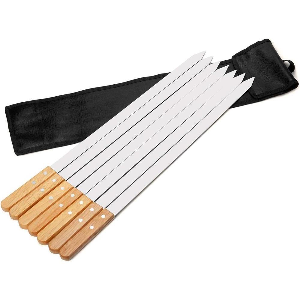 23 Inch 1 Inch Wide Stainless Steel Grilling BBQ Barbecue Skewers with Wood Handle for Making Koubideh Persian Brazilian Kabob