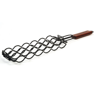 Non Stick Coating Adjustable Sausage Grill Basket With Wooden Handle