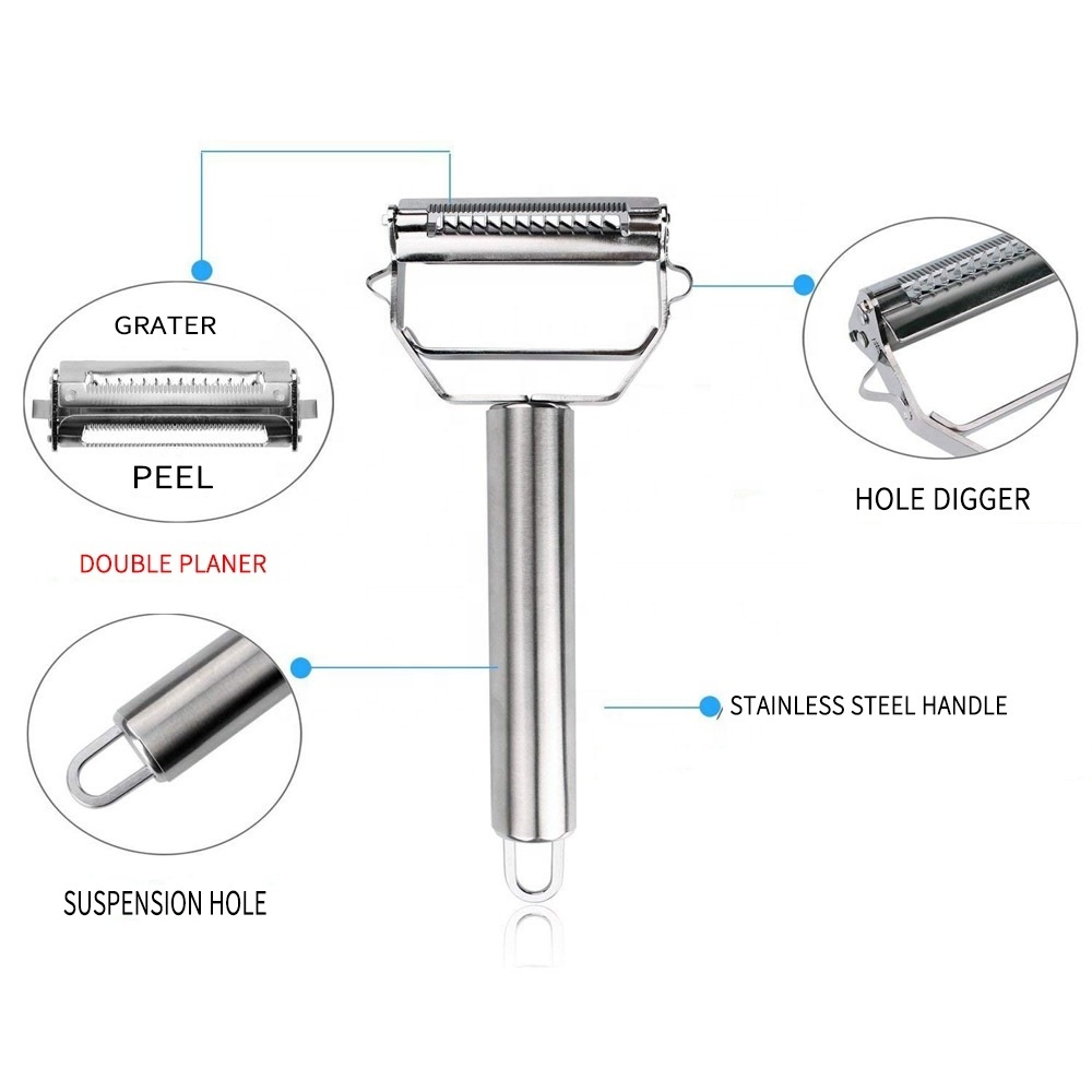 Multifunctional Stainless Steel Sharp Dual Julienne Rotating Potato Fruit And Vegetable Peeler