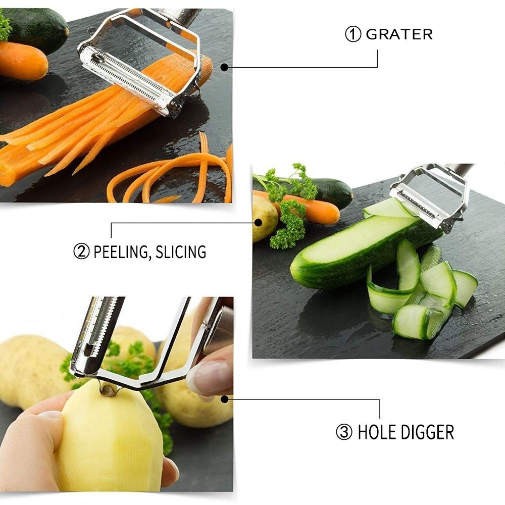 Multifunctional Stainless Steel Sharp Dual Julienne Rotating Potato Fruit And Vegetable Peeler