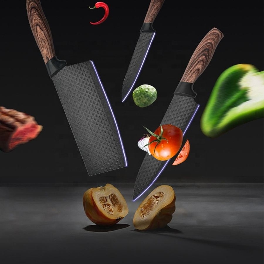 hot selling kitchen knife accessories wood grain pattern kitchen knives stainless steel knife set for kitchen