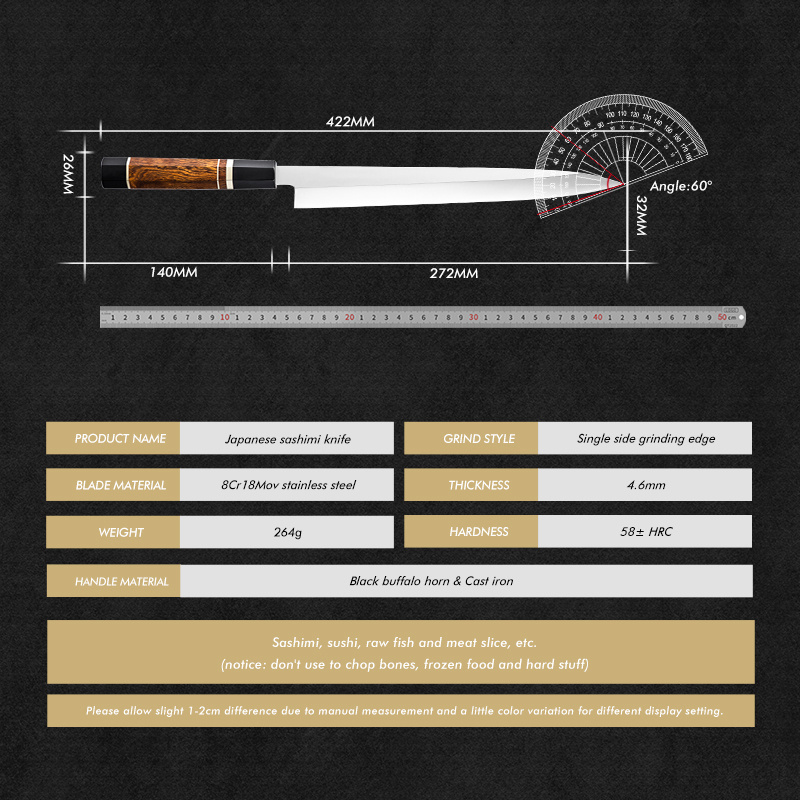 11.5 inch Professional Japanese Stainless Steel Blade Kitchen Filleting Knife Sashimi Sushi Fish yanagiba knife