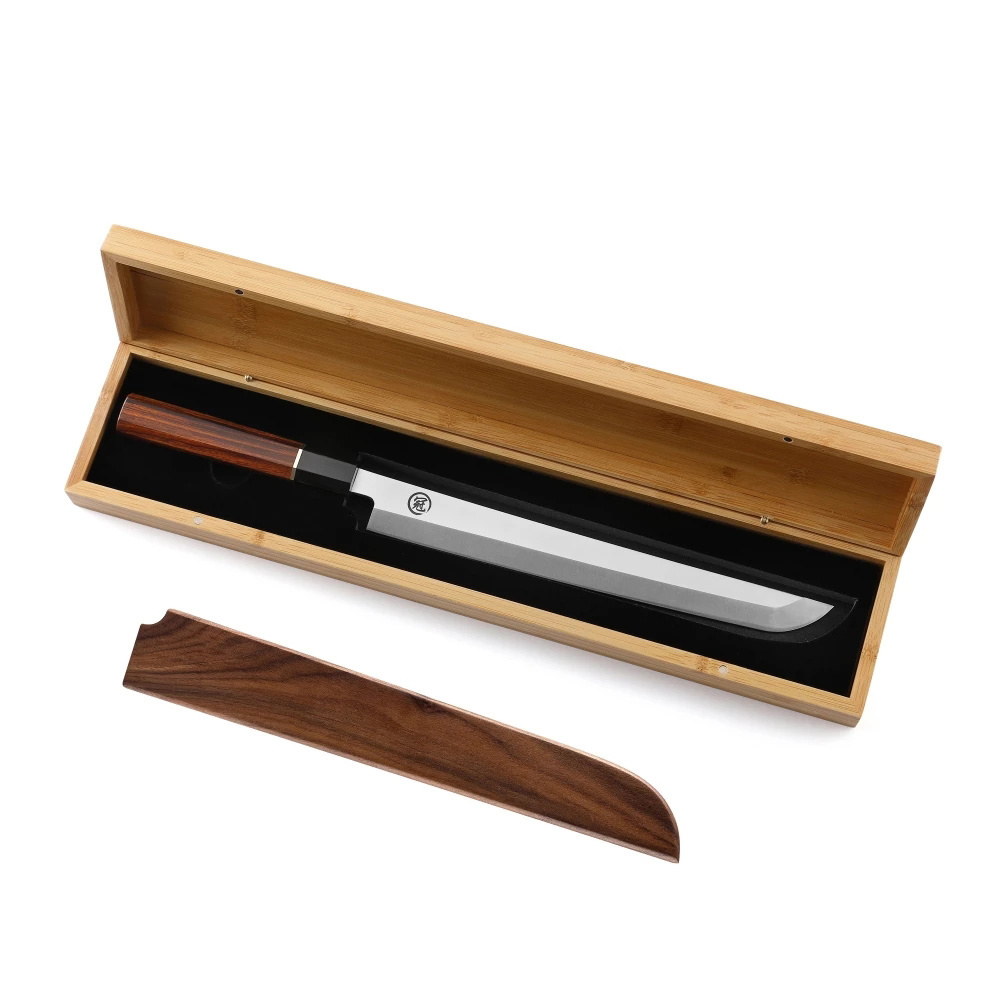 Professional Japanese Stainless Steel Sashimi Kitchen Knife Filleting Salmon Sushi Fish Slicing Knives with Wood Handle