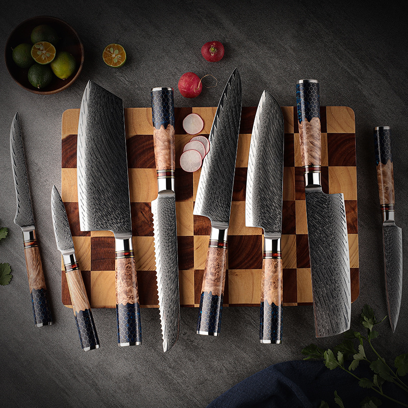 Hot Selling Kitchen Knives Set  67 Layer Damascus Steel Chef knife Ultra Sharp Meat Vegetables Kitchen Knife with Resin Handle