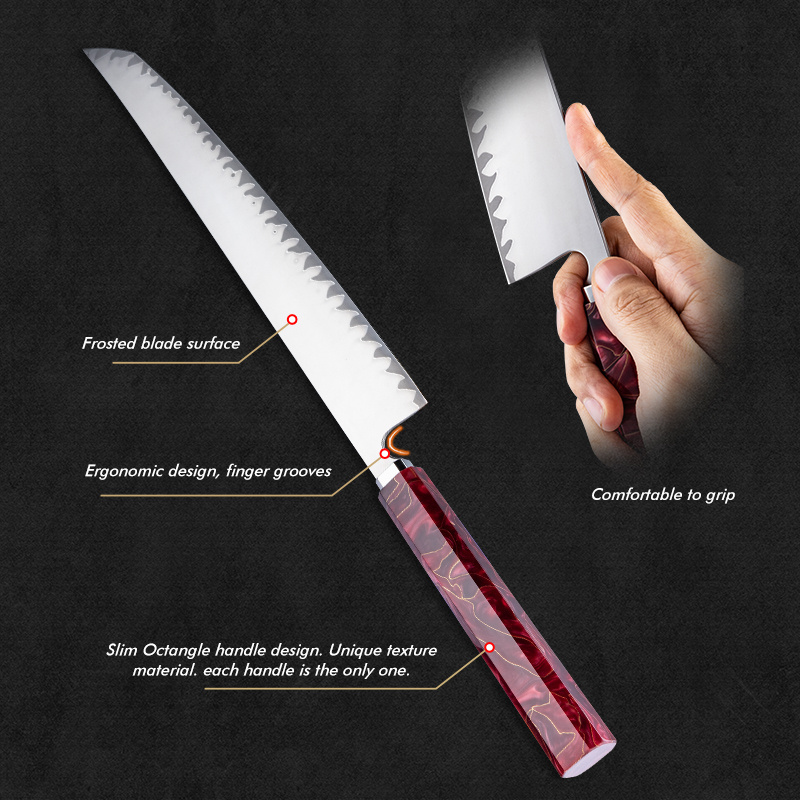 3Pcs Handmade High Carbon Stainless Steel Kitchen Chef Knife Set Chef Kiritsuke Garasuki Knife Red Resin and Copper Cloth Handle