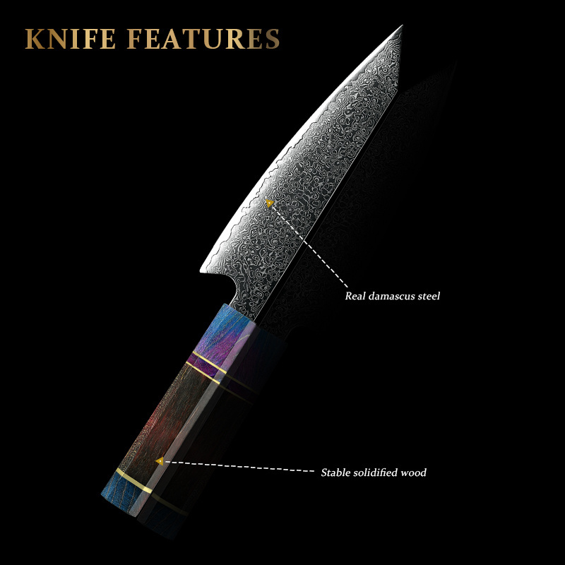 Professional Japanese VG10 Damascus Steel Kitchen Chef Kiritsuke Knife Home Tools Cooking Gadgets with Octagonal Wood Handle