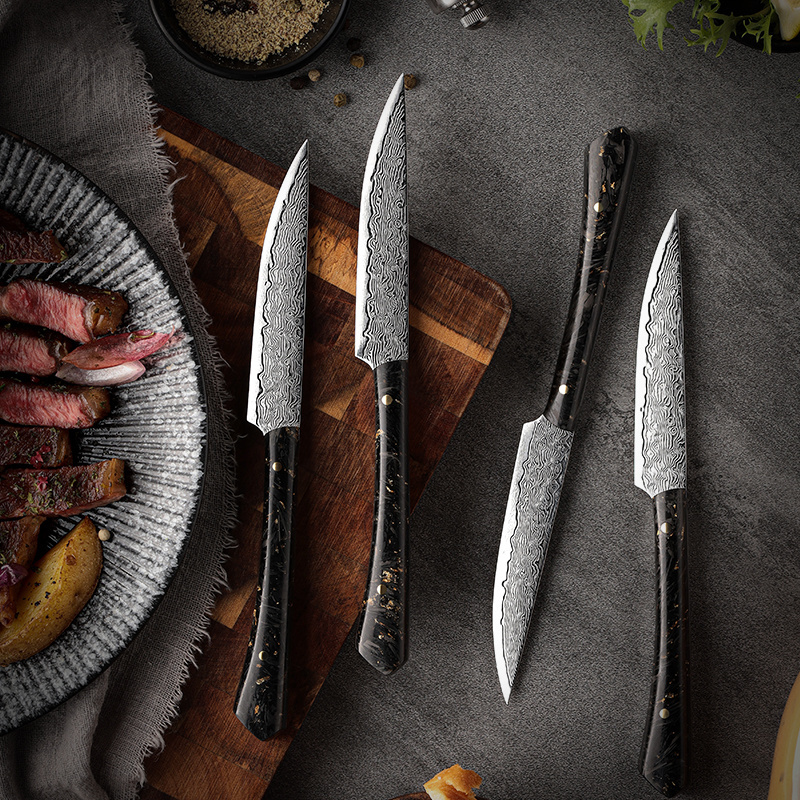 4 Pcs Steak Knife Set 10Cr15CoMov Damascus Steel Restaurant Dinner Table Kitchen Beef Cutting Knife Steak Knife