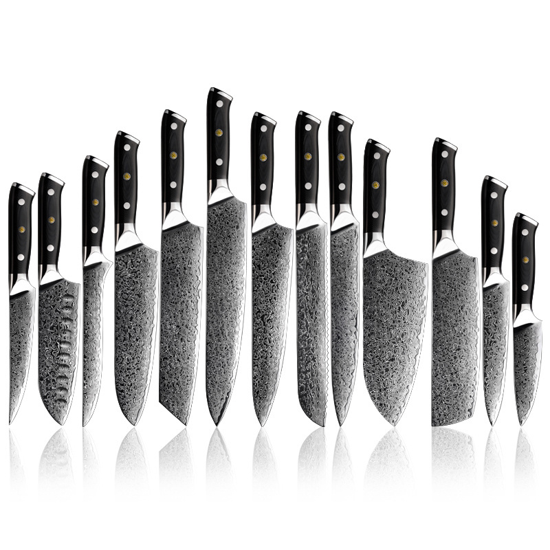 13 pcs Japanese 67 Layers Damascus Steel Kitchen Chef Knives Sets with Black G10 Handle