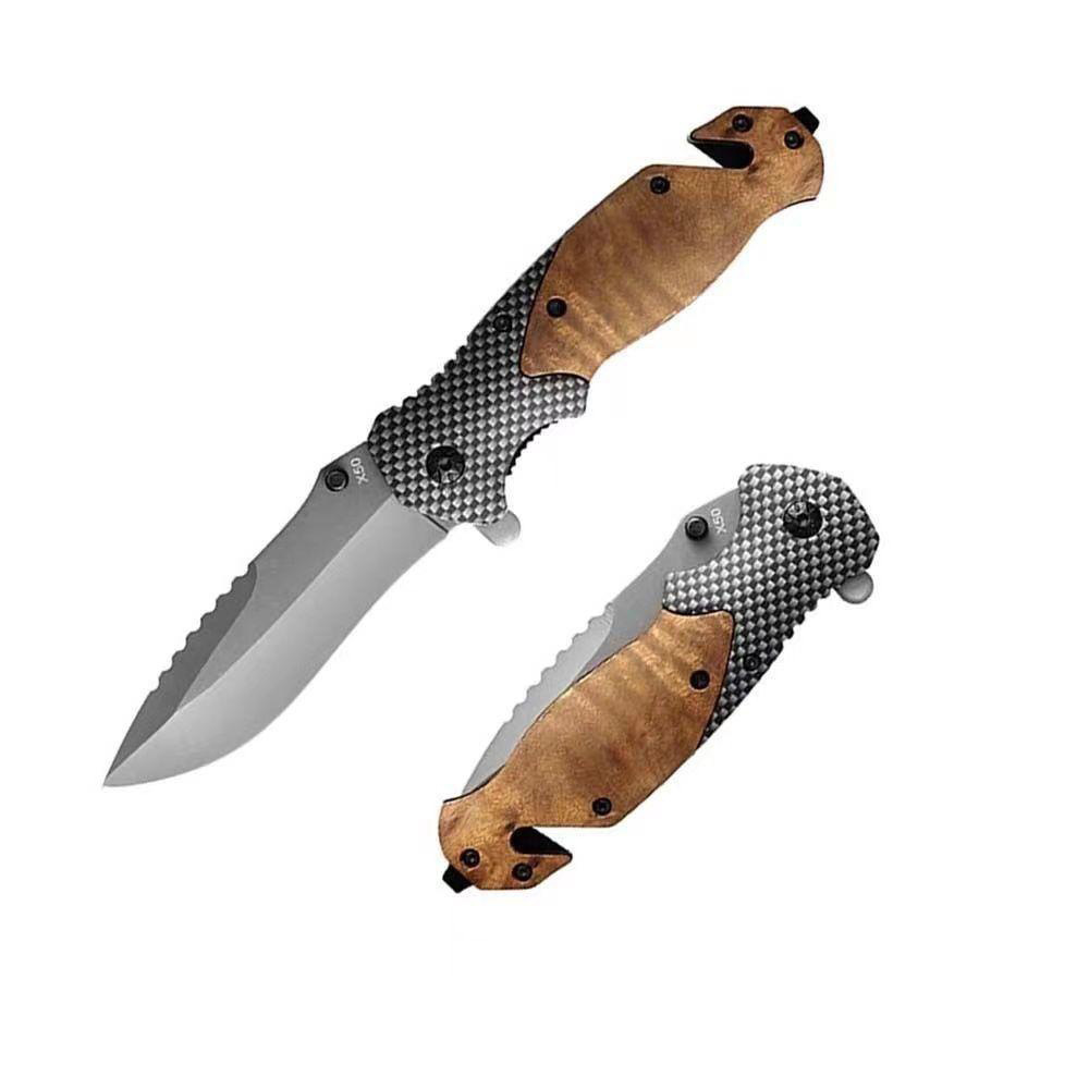 stainless steel blade engraved olive wood handle knife camping tactical folding knife