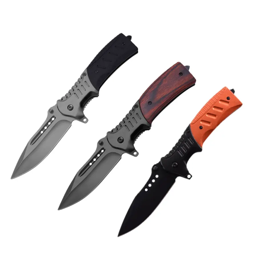 No MOQ wood handle outdoor travel hunting survival camping tactical knives folding pocket knife