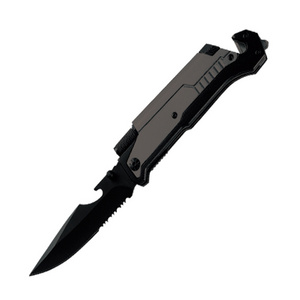 Popular style multifunctional folding pocket knife black with LED flashlight and fire starter