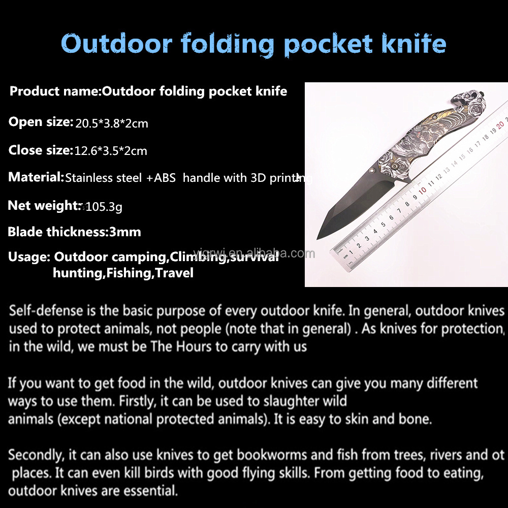 Best seller 3.5 inch stainless steel blade 3D printing Abs handle folding pocket knives for outdoor survival camping