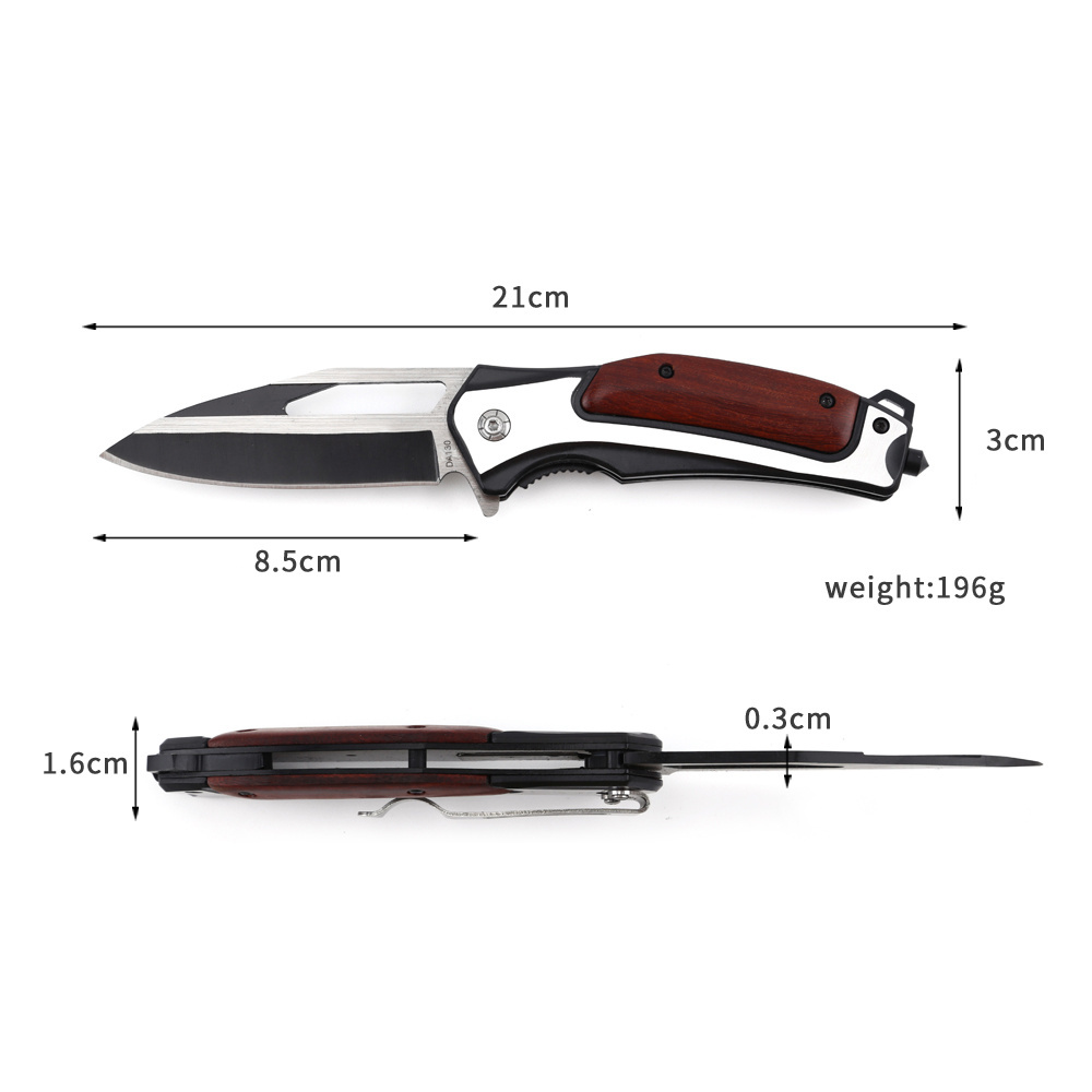 2023 Custom Knife Portable Stainless Steel Blade Pocket Folding Wood Handle Camping Survival Knife Steel Blade OEM Support