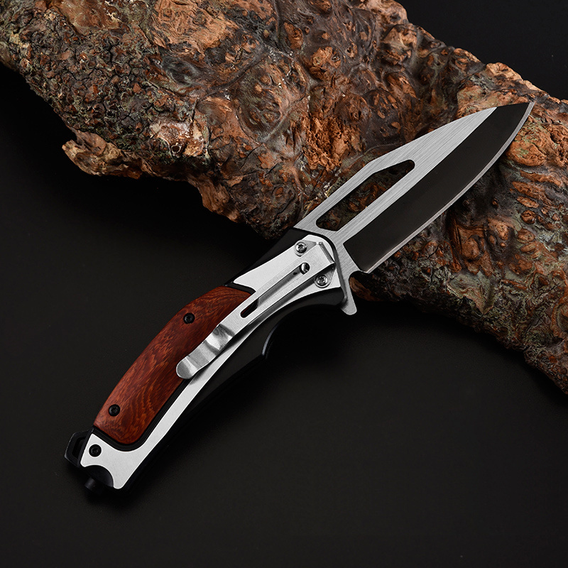 2023 Custom Knife Portable Stainless Steel Blade Pocket Folding Wood Handle Camping Survival Knife Steel Blade OEM Support