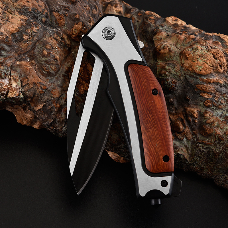 2023 Custom Knife Portable Stainless Steel Blade Pocket Folding Wood Handle Camping Survival Knife Steel Blade OEM Support