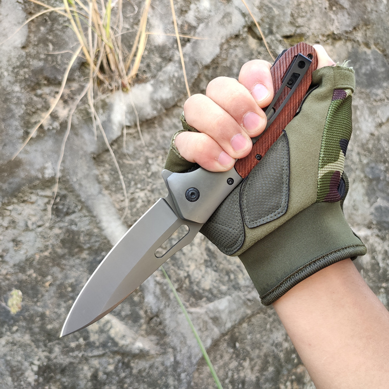 ECO friendly products 2024 wooden handle handmade wholesale custom folding pocket utility stainless steel knifes tactical