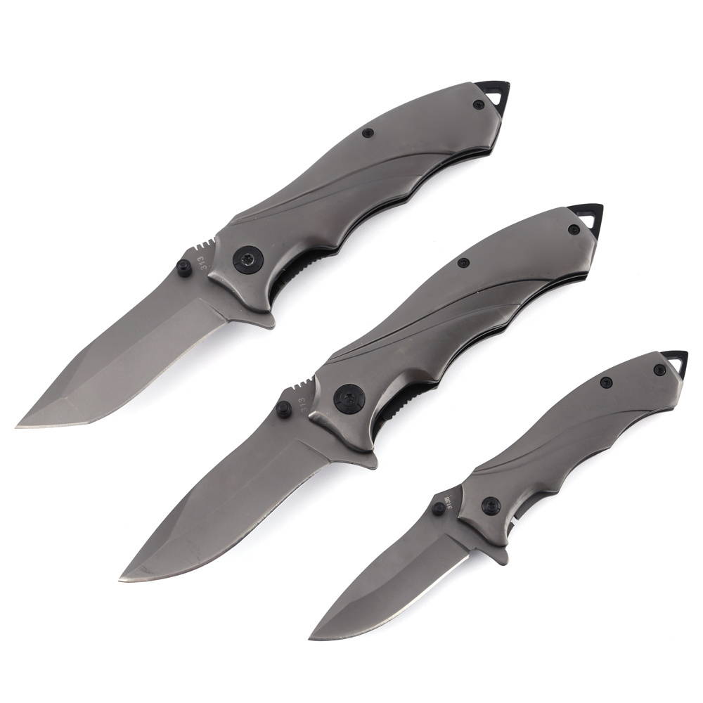 3PCS grey camping handmade pocket folding stainless steel knife with belt clip