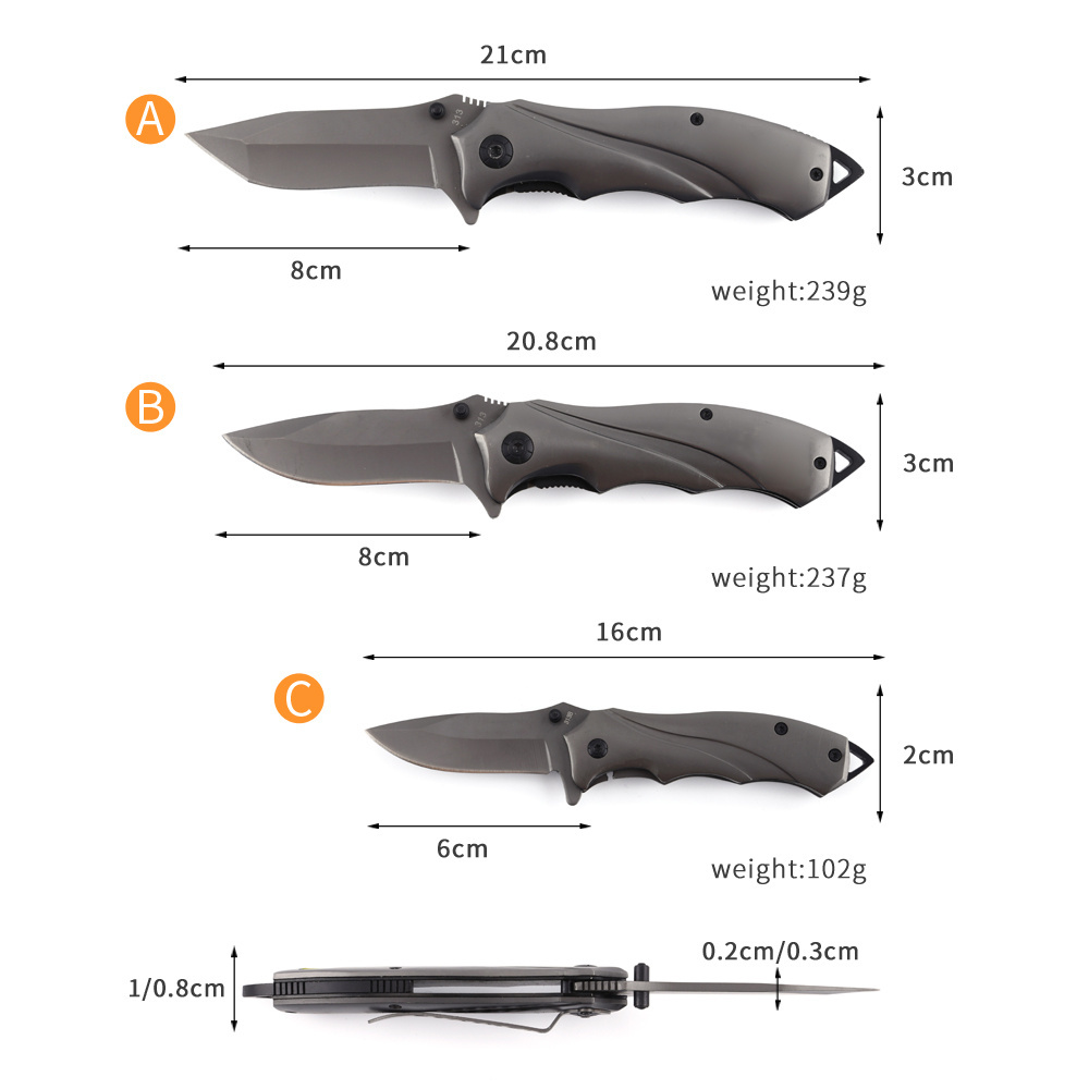 3PCS grey camping handmade pocket folding stainless steel knife with belt clip