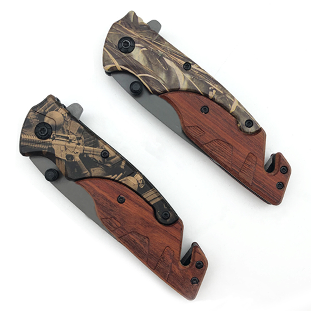 Top selling Pakistan hunting tactical survival folding camping pocket knife wood handle