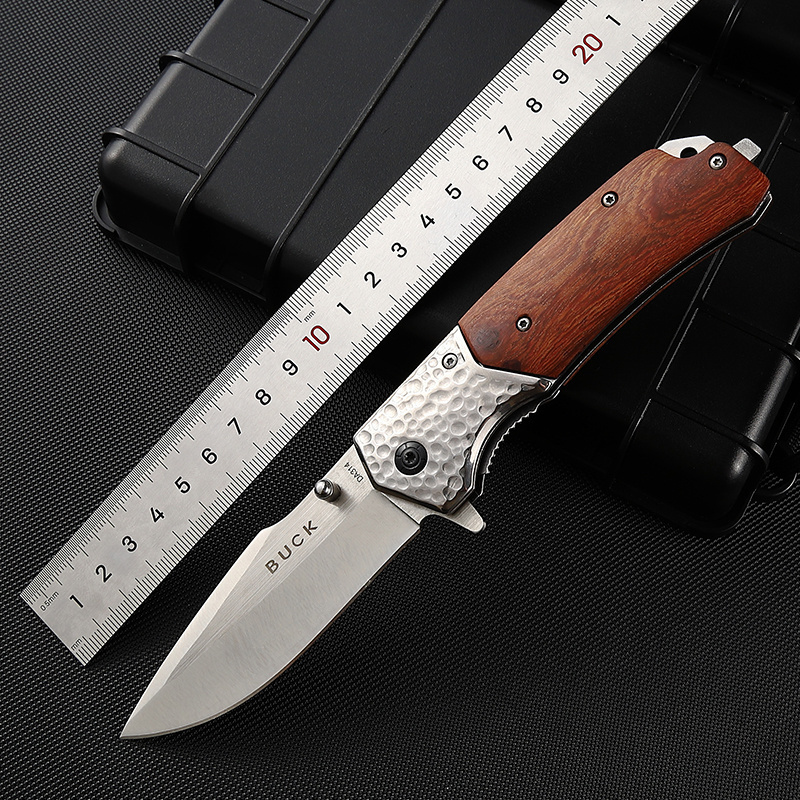 Factory Direct Selling Stainless Steel Blade Wooden Handle Knife Engraving Custom Outdoor Camping Folding Pocket Knife