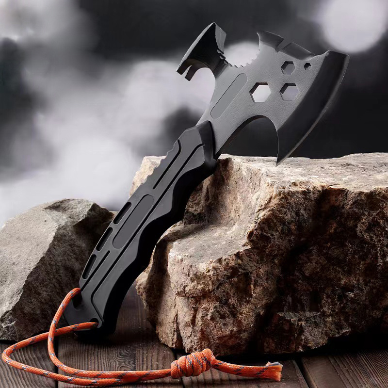 Carbon Steel Professional Outdoor camping hiking portable damascus survival hatchet multifunction tactical hunting axe with rope