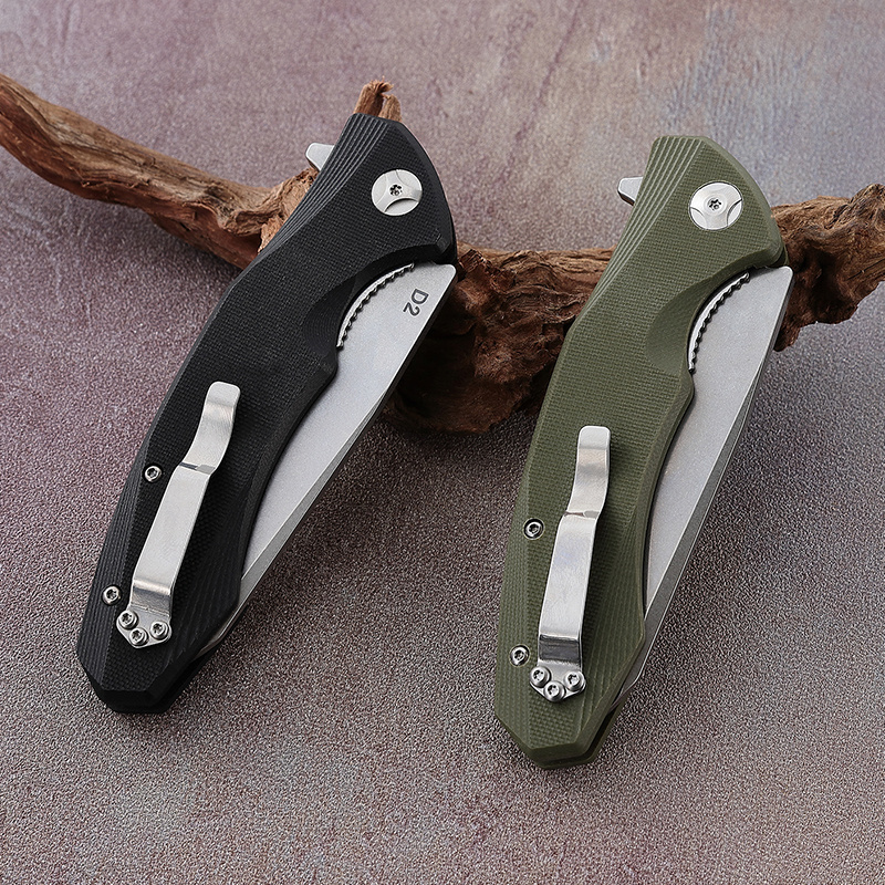 High Quality EDC Folding Pocket Knife D2 Steel Blade G10 Handle Outdoor Camping Gift Hunting Knife