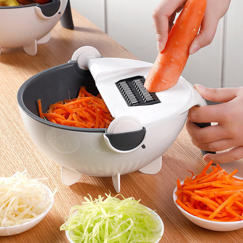 Multifunctional Vegetables Wet Fruits Drain Basket Blade Cutter Manual 9 in 1 Slicer Vegetable Grater