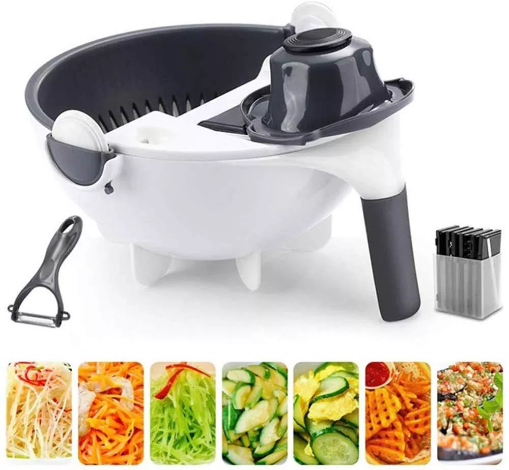 Multifunctional Vegetables Wet Fruits Drain Basket Blade Cutter Manual 9 in 1 Slicer Vegetable Grater