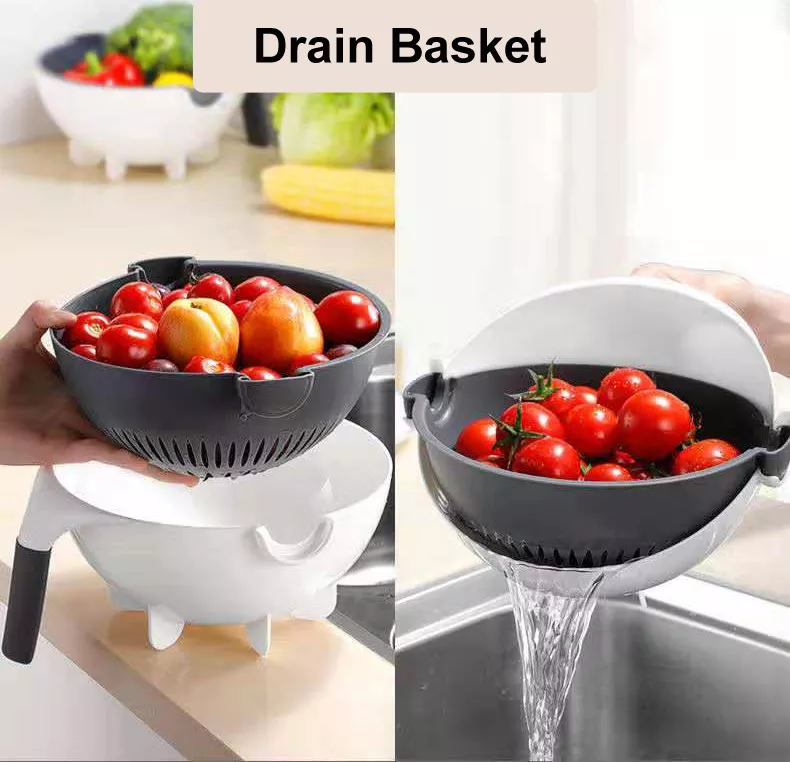 Multifunctional Vegetables Wet Fruits Drain Basket Blade Cutter Manual 9 in 1 Slicer Vegetable Grater