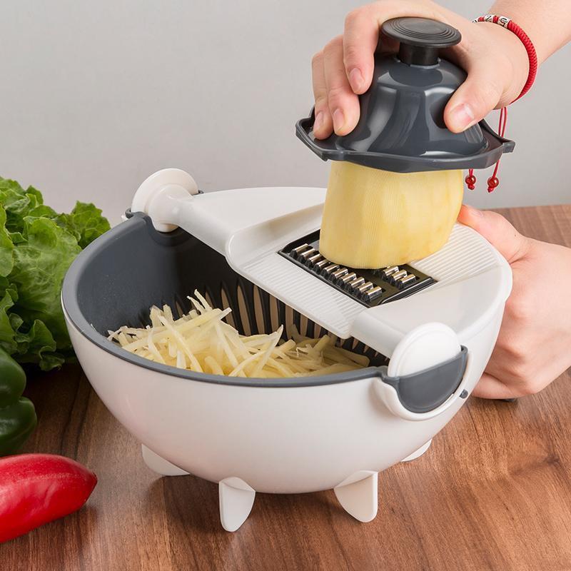 Multifunctional Vegetables Wet Fruits Drain Basket Blade Cutter Manual 9 in 1 Slicer Vegetable Grater