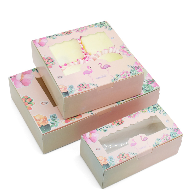 100% recycled Material bakery boxes customized logo Pink Strawberry Tinted Cupcake boxes