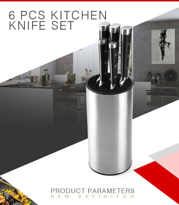 6 pcs kitchen knife set with stainless steel multi-function knife  block