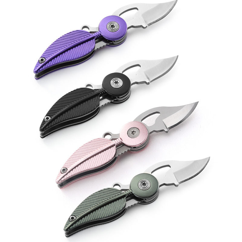 Portable Mini gift Knife with Keychain Pocket Knife For Women Small Folding leather Knife